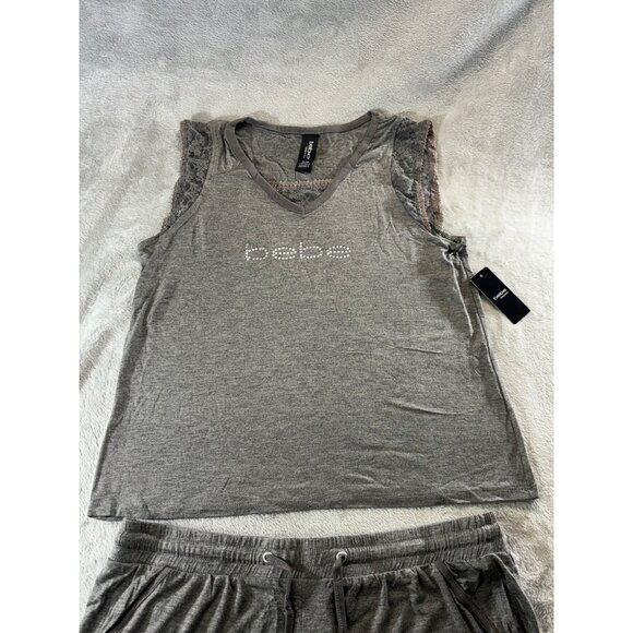 Bebe Sleepwear Women's XL Gray Shirt and Shorts Lounge Set W/ Bling and Lace NWT - Picture 6 of 10